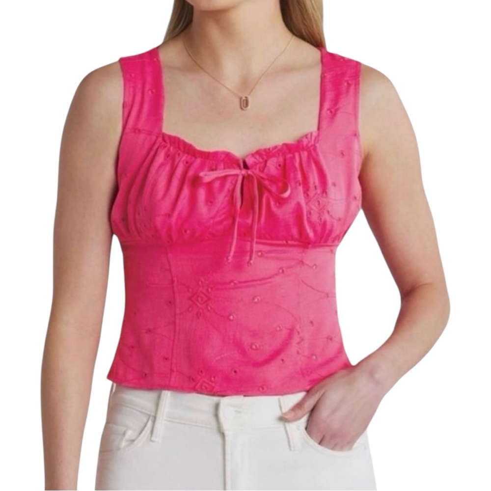 The General Good Pink Eyelet Smocked Top Women’s XXL Plus Sleeveless Cottagecore